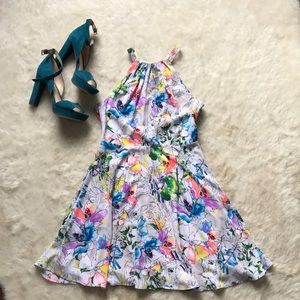 White & Multicolor Floral Fit and Flare Dress